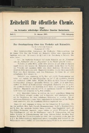 Zur Gesetzgebung über den Verkehr mit Kuhmilch.