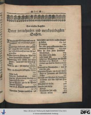 Das vierdte Register Derer vornehmsten und merckwürdigsten Sachen.
