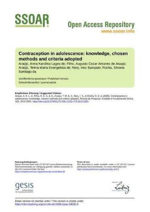 Contraception in adolescence: knowledge, chosen methods and criteria adopted
