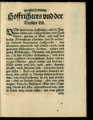 Hoffrichters und der Beysitzer Eid.