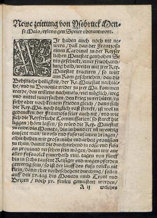 Newe zeittung von Ysbruck Mense Maio/ eylens gen Speier uberantwort.