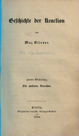 Geschichte der Reaction, Zweite Abtheilung. Die moderne Reaction