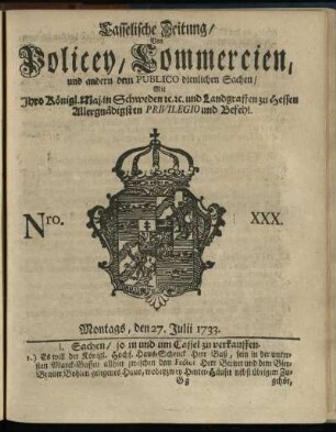 Nro. XXX, Montags, den 27. Julii 1733