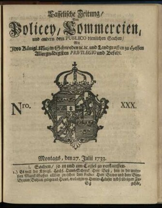 Nro. XXX, Montags, den 27. Julii 1733