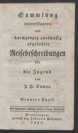 Th. 9: Sammlung interessanter und durchgängig zwekmäßig abgefaßter Reisebeschreibungen für die Jugend