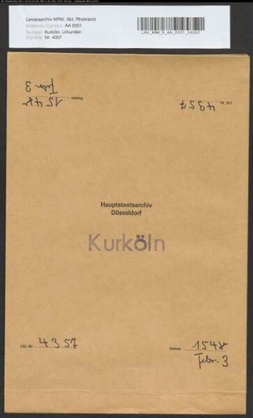Revers des Bürgermeisters Hermann Sudermann zu Köln wegen der Ablösbarkeit einer von dem Erzbischof ihm zu zahlenden Rente von 75 Goldgulden.