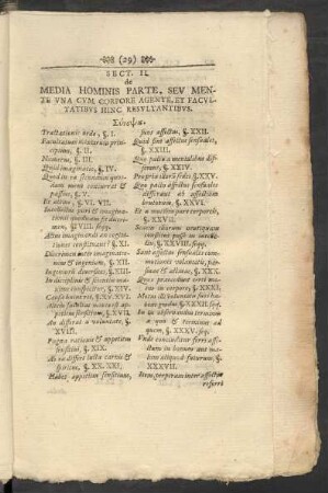 Sect. II. de Media Hominis Parte, Seu Mente Una Cum Corpore Agente, Et Facultatibus Hinc Resultantibus.