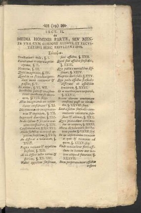Sect. II. de Media Hominis Parte, Seu Mente Una Cum Corpore Agente, Et Facultatibus Hinc Resultantibus.