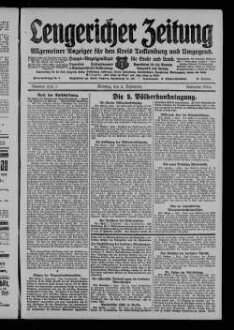 Lengericher Zeitung : allgemeiner Anzeiger für den Kreis Tecklenburg und Umgegend : Amtsblatt für die Aemter Lengerich und Lienen in Westfalen : Haupt-Anzeigenblatt für Stadt und Land : Organ des Landratsamtes und Amtsgericht in Tecklenburg : unabhängige Tageszeitung für die Orte Lengerich, Hohne, Tecklenburg, Ladbergen, Lienen, Kattenvenne, Natrup-Hagen, Brochterbeck, Westerkappeln, Leeden und Ledde