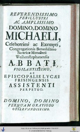 Reverendissimo […] domino Michaelo…