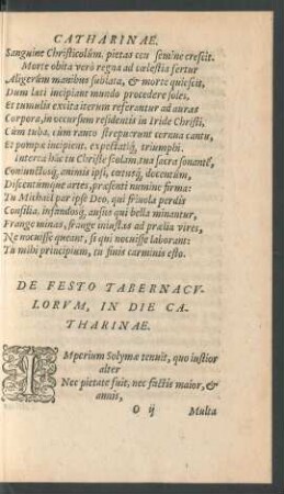 De Festo Tabernaculorum, In Die Catharinae.