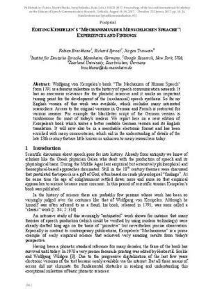 Editing Kempelen’s "Mechanismus der Menschlichen Sprache": Experiences and findings