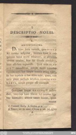 I. Descriptio Morbi.