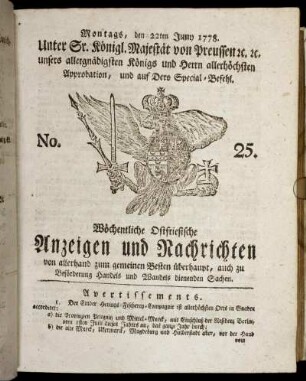 No. 25. Montags, den 22ten Juny 1778.