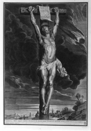 Christus am Kreuz : Langot, Francois nach Rubens, Peter Paul. Weyen, Hermann (Verleger). Christus am Kreuz. Kupferstich; 54 x 36,5 cm. Vor 1672. Dresden: Kupferstich-Kabinett A 41 607 in A 1134, 2. Rubens IV