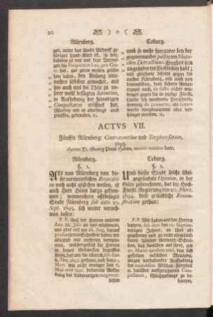 Actus VII. Fünffte Nürnberg: Contravention und Tergiversation, 1693. Herrn D. Georg Paul Hönn, uxorio nomine betr.