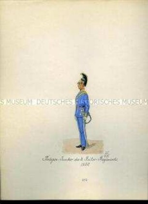 Uniformdarstellung, Portepée-Junker des 3. Reiter-Regiments, 1850. Aus: Sammelmappe "Sachsens Militär", Königliche Arsenalsammlung.