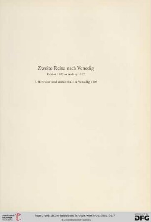 Zweite Reise nach Venedig Herbst 1505 - Anfang 1507