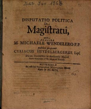 Disputatio Politica De Magistratu