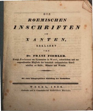 Die römischen Inschriften in Xanten