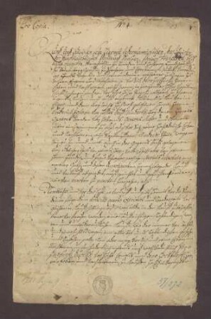 Kaufbrief über das durch Markgräfin Augusta Sybilla von Baden-Baden von Friedrich Johann von Hüffel auf Windeck um 37.450 fl. erkaufte freiadelige Rittergut bei Bühl