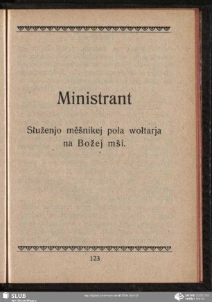 Ministrant Słuženjo měšnikej pola wołtarja na Božej mši