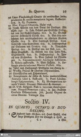 Sectio IV. In Quarto, Octavo & Duodecimo