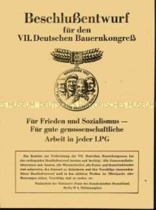 Sonderdruck des Beschlussentwurfes zur Vorbereitung des 7. Deutschen Bauernkongresses