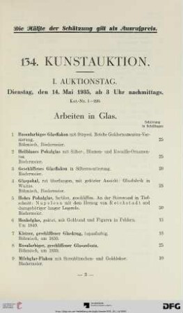 ? I. Auktionstag. Dienstag, den 14. Mai 1935, ab 3 Uhr nachmittags (Nr. 1-220)