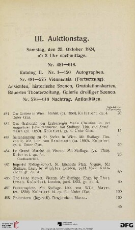 III. Auktionstag (Nr. 481-618)