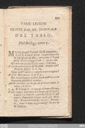 Varie Lezione Tratte Dal MS. Originale Del Tasso.