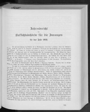 Jahresbericht der Aufsichtsbehörde für die Innungen für das Jahr 1913.