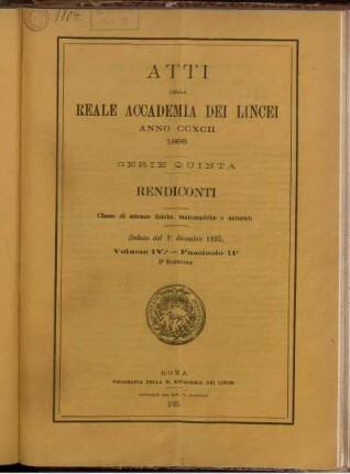 Seduta del 1 dicembre 1895. Volume IV. - Fascicolo 11.