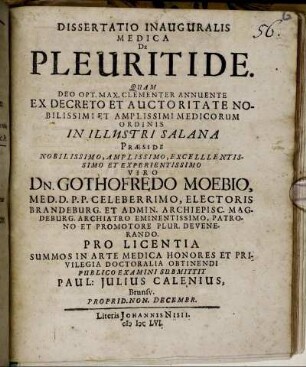 Dissertatio Inauguralis Medica De Pleuritide