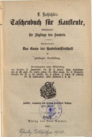 Taschenbuch für Kaufleute : insbes. für Zöglinge des Handels ; Enth. das Ganze der Handelswissenschaft in gedrängter Darstellung