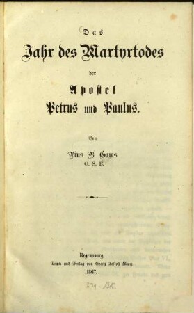 Das Jahr des Martyrtodes der Apostel Petrus und Paulus