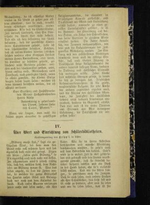 Über Wert und Einrichtung von Schülerbibliotheken : Konferenzvortrag