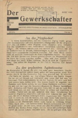 1. Jahrgang, Nummer 6, März 1929