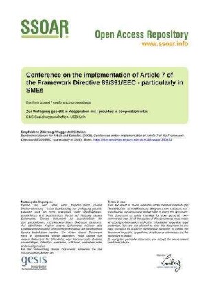 Conference on the implementation of Article 7 of the Framework Directive 89/391/EEC - particularly in SMEs