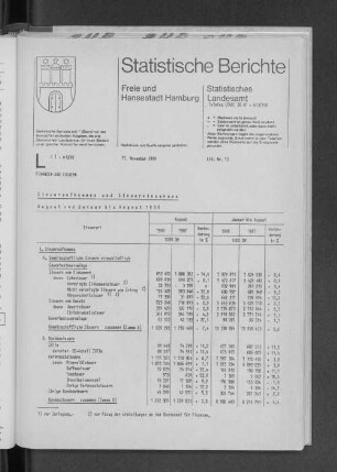 Steueraufkommen und Steuereinnahmen August und Januar bis August 1988 : Lfd. Nr. 13