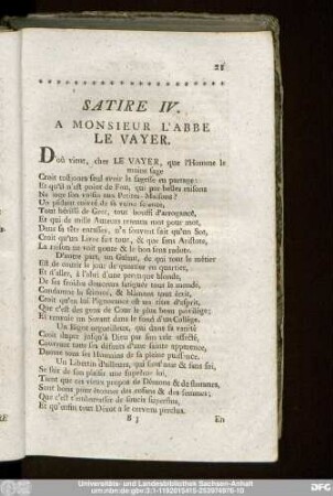 Satire IV. A Monsieur L'Abbe Le Vayer.