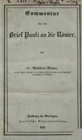 Commentar über den Brief Pauli an die Römer