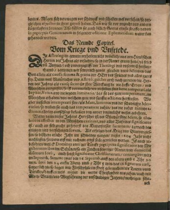 Das Neunde Capitel. Vom Kriege und Unfriede.
