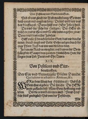 XIX. Von Pestilentz und Sterbensleufften.