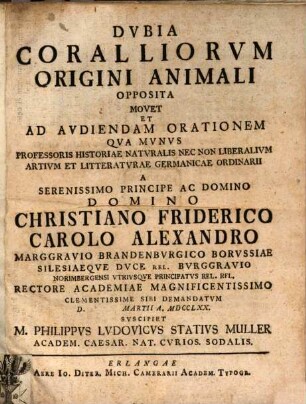 Dubia Coralliorum Origini Animali Opposita
