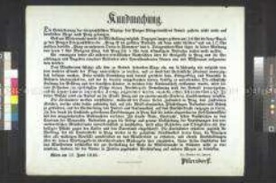 Maueranschlag: Bekanntmachung des Ministers des Innern Pillersdorff über die Ereignisse in Prag; Wien, 17. Juni 1848