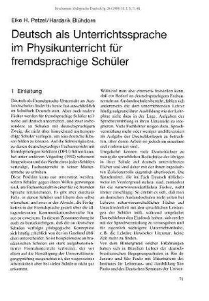 Deutsch als Unterrichtssprache im Physikunterricht für fremdsprachige Schüler