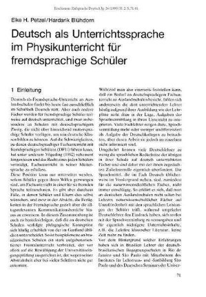 Deutsch als Unterrichtssprache im Physikunterricht für fremdsprachige Schüler