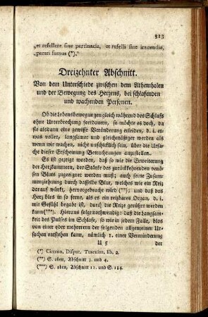Dreizehnter Abschnitt. Von dem Unterschiede zwischen dem Athemholen und der Bewegung des Herzens, bei schlafenden und wachenden Personen.