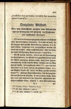 Dreizehnter Abschnitt. Von dem Unterschiede zwischen dem Athemholen und der Bewegung des Herzens, bei schlafenden und wachenden Personen.